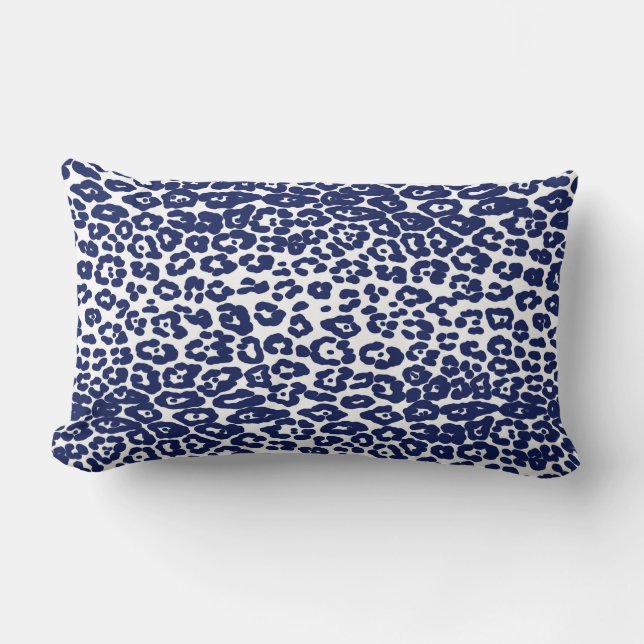 Modern white and navy blue leopard print lumbar cushion (Front)