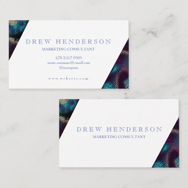 Modern White and Navy- Blue Neon Business Card (Front/Back)