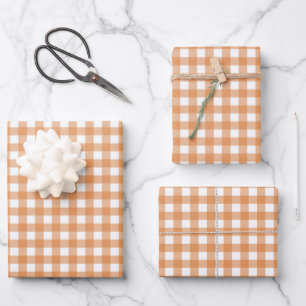 Modern White and Orange Gingham Plaid Wrapping Paper Sheet