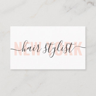 Modern white and peach hair stylist script chic business card