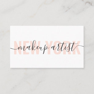 Modern white and peach makeup artist script chic business card