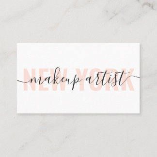 Modern white and peach makeup artist script chic business card