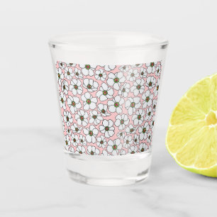 Modern White And Pink Flowers Shot Glass
