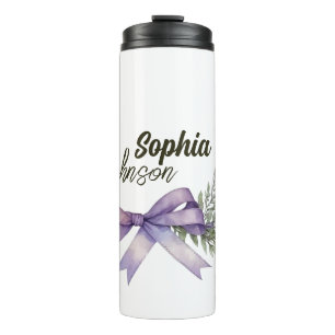 Modern White and Purple Floral Personalised Thermal Tumbler