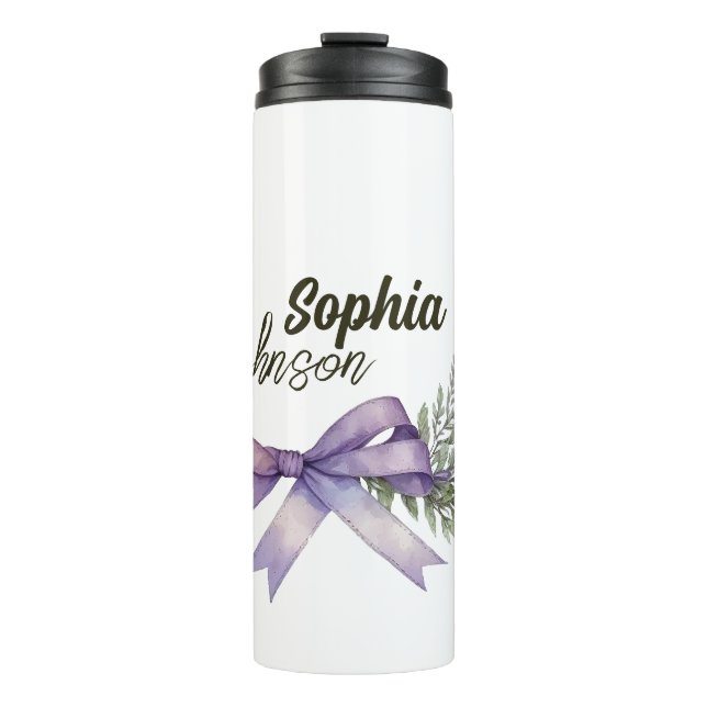 Modern White and Purple Floral Personalised Thermal Tumbler (Front)