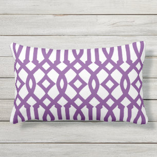 Modern White and Purple Trellis Pattern Outdoor Cushion