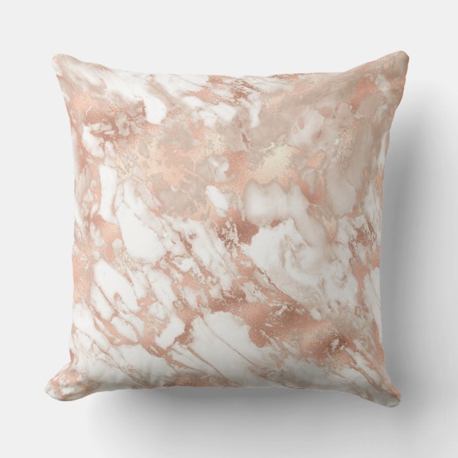 Modern White and Rose Gold Marble Pattern Cushion (Front)