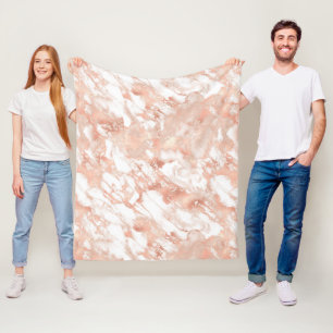 Modern White and Rose Gold Marble Pattern Fleece Blanket