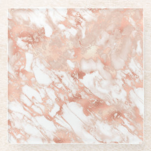 Modern White and Rose Gold Marble Pattern Glass Coaster