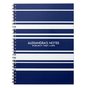 Modern White And Royal Blue Stripes Pattern Spiral Notebook