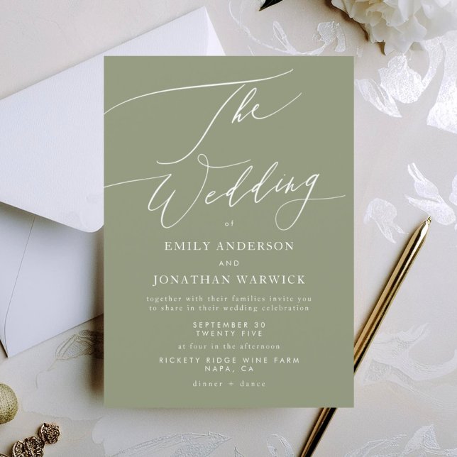 Modern White and Sage Green Simple Wedding Invitation (Creator Uploaded)