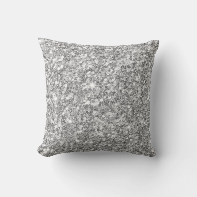Modern white And Silver Grey Glitter Pattern Cushion (Front)