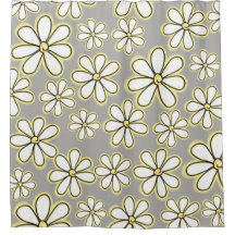 Modern White And Yellow Daisy Flowers Grey