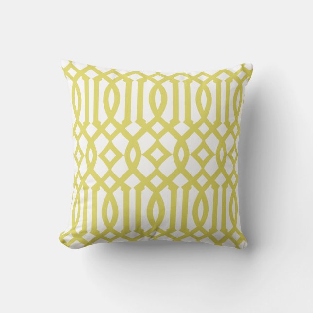 Modern White and Yellow Trellis Pattern Cushion (Front)