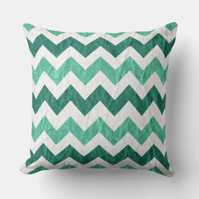 Modern White Aqua Chevron Leather Cushion (Front)