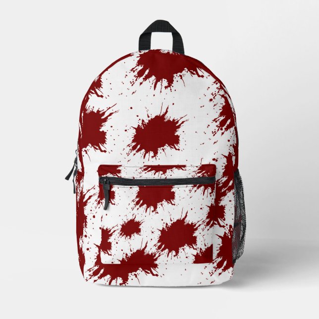 Modern White Backpack with Deep Red Paint Splatter (Front)