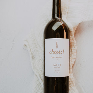 Modern White & Beige Palm Leaf Wedding Wine Label
