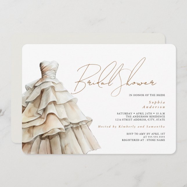 Modern White Beige Wedding Dress Bridal Shower Invitation (Front/Back)