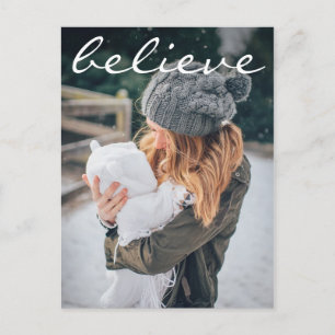 Modern White Believe Typography Photo Holiday