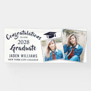 Modern White Black 2 PHOTO Graduation Banner