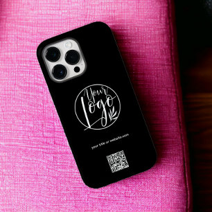 Modern white black business corporate logo qr code iPhone 14 pro max case