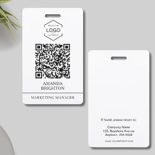Modern White Black Business Logo QR Code ID Badge
