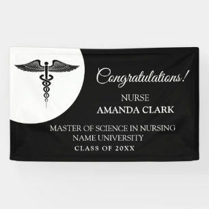 Modern White & Black Caduceus Nurse Rn Graduation Banner