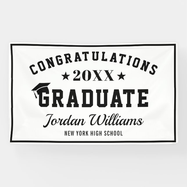 Modern White Black Class of 2024 Graduation Party Banner (Horizontal)