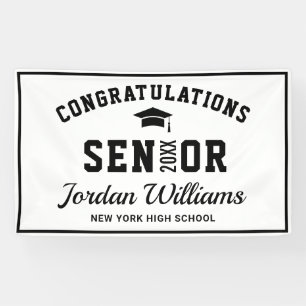 Modern White Black Class of 2024  Graduation Party Banner