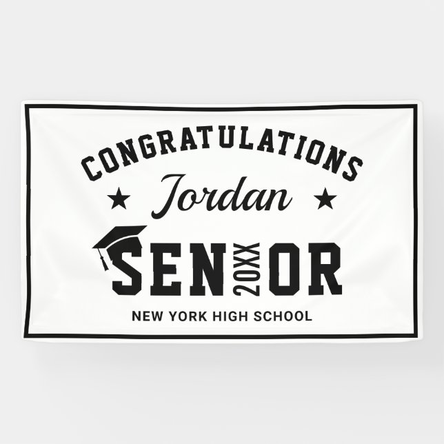 Modern White Black Class of 2026 Graduation Party Banner (Horizontal)