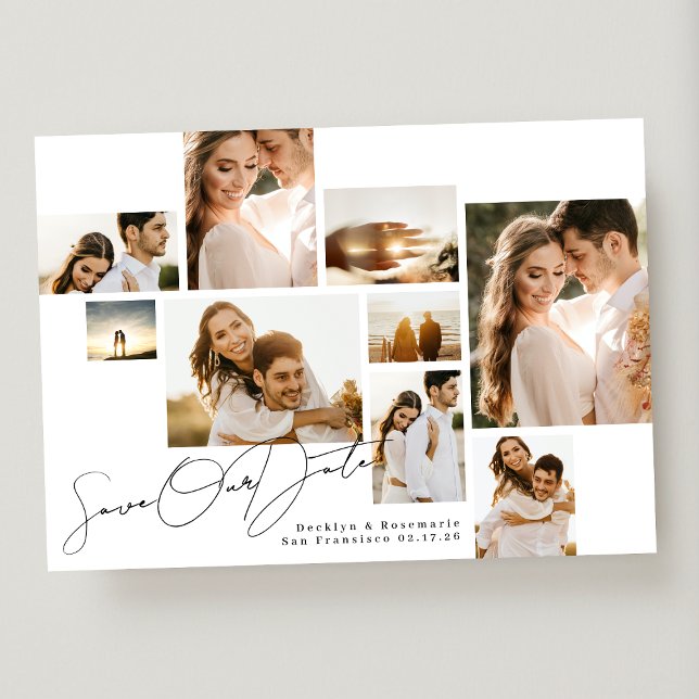 Modern White Black Collage 9 Multi Photo Save The Date (Creator Uploaded)