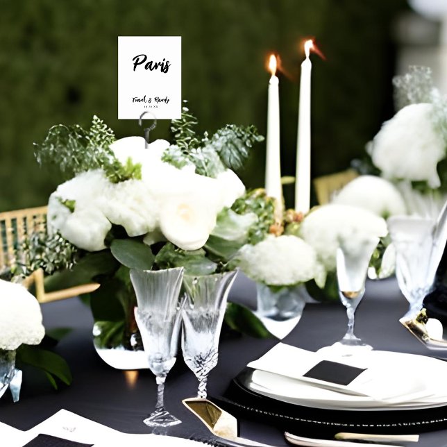 Modern White Black Custom Wedding Table Name Table Number (Creator Uploaded)