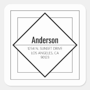 Modern White & Black Geometric Return Address  Square Sticker