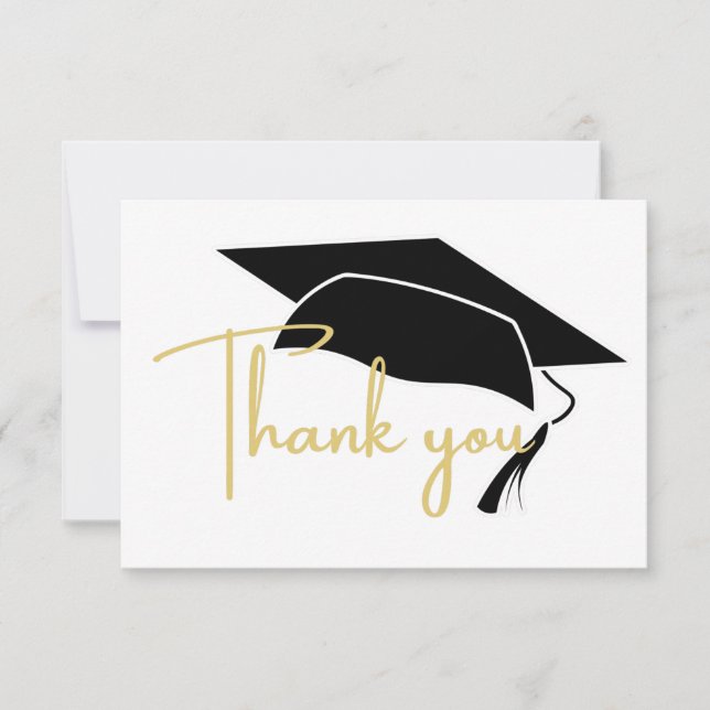 Modern White Black Gold  graduation  Thank You Card (Front)