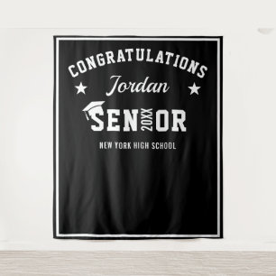 Modern White Black Graduation Photo Booth Backdrop Tapestry