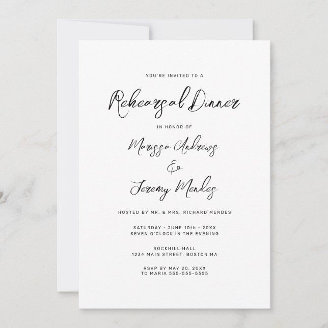 Modern White Black Hand Lettered Wedding Invitation (Front)