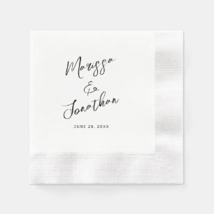 Modern White Black Hand Lettered Wedding Napkin