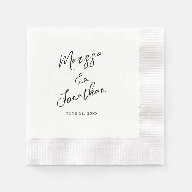 Modern White Black Hand Lettered Wedding Napkin (Front)