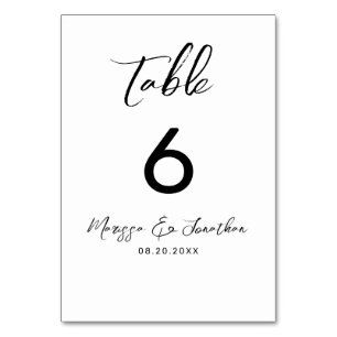 Modern White Black Hand Lettered Wedding Table Number