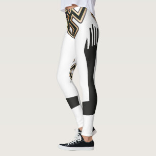 Modern White Black Hands Gold Abstract Pattern Leggings