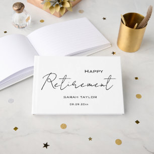 Modern White Black Happy Retirement Personalized  Guest Book