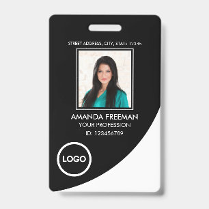 Modern White & Black Healthcare Professional Photo ID Badge