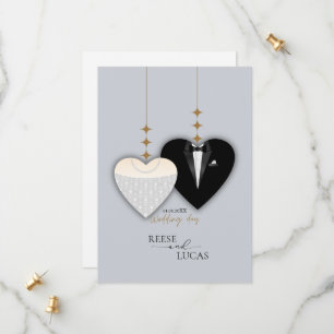 Modern white black illustration wedding heart save the date