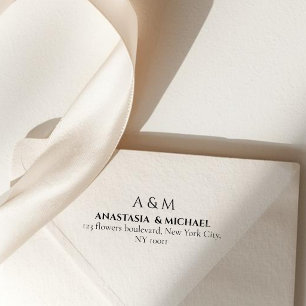 Modern white black minimal wedding return adress self-inking stamp