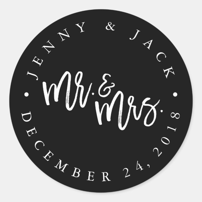Modern White Black Mr And Mrs Wedding Sticker (Front)