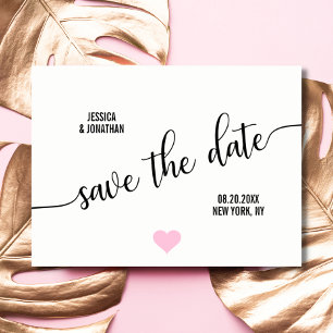 Modern White Black PINK Wedding SAVE THE DATE Announcement Postcard