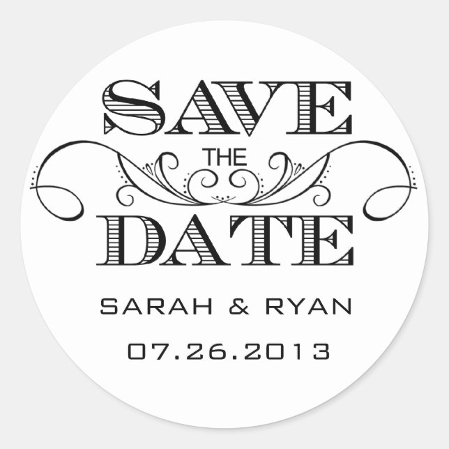 Modern White & Black Save the Date Sticker (Front)