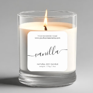 Modern white black script candle product label