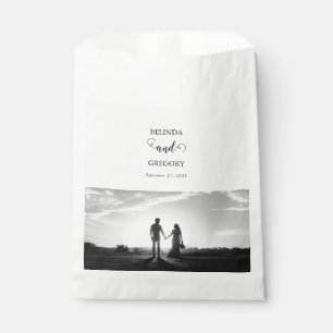 Modern White & Black Script Couple Photo Wedding Favour Bags