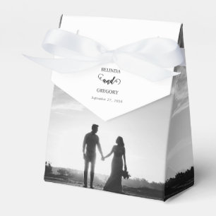 Modern White & Black Script Couple Photo Wedding Favour Box